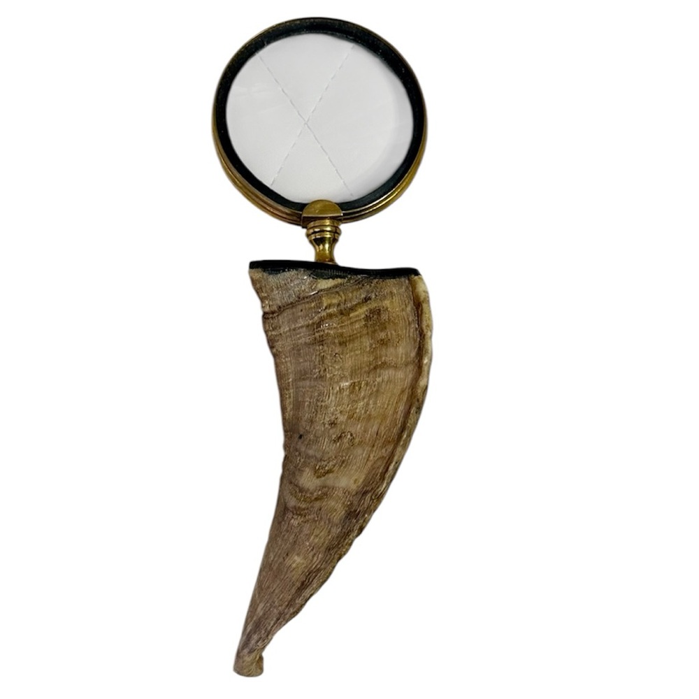 MAGNIFYING GLASS curved buffalo Horn Handle with brass hardware